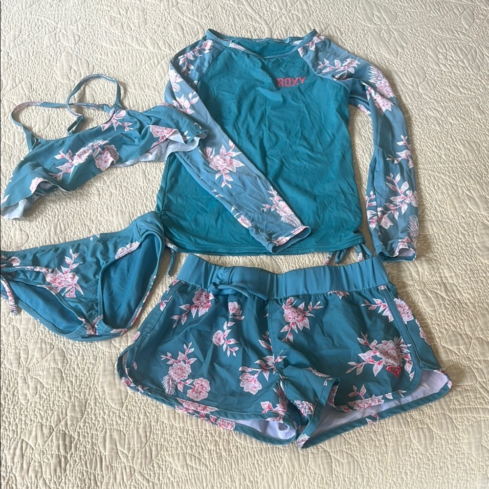 Roxy Blue and Pink Rashguard Swim Set